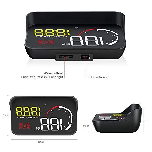  Terisass Head Up Display Car Universal Dual System M10 3.5 Inch HUD OBD II/GPS Projector Vehicle Speed MPH KM/h Engine Speed Overspeed Warning Mileage Measurement Water Temperature Voltage