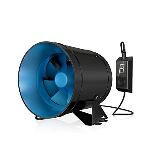  TerraBloom ECMF-200, Quiet 8 Inline Duct Fan with 0-100% Variable Speed Controller, Air Tight Metal Casing, Energy Efficient EC Motor. Heating, Ventilation and Exhaust Blower For L