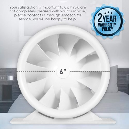  TerraBloom 6 Silent Inline Duct Fan, 26W, 188 CFM, Quiet Mixed-Flow Energy Efficient Blower for Air Circulation in Ducting, Vents, Grow Tents