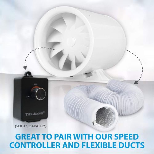  TerraBloom 6 Silent Inline Duct Fan, 26W, 188 CFM, Quiet Mixed-Flow Energy Efficient Blower for Air Circulation in Ducting, Vents, Grow Tents