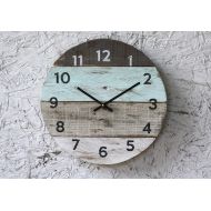 /Terrafirma79 Beach house clock. handmade round clock. reclaimed wood wall clock. Pale seafoam green Pallet Wood Coastal Decor. Modern. kitchen clock