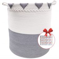 [아마존 핫딜] [아마존핫딜]TerriTrophy XXXL Large Laundry Basket Cotton Rope Basket 22in x 16in x 16in Woven Laundry Hamper Blanket Storage Baskets for Towel, Toys, Diaper, Hamper