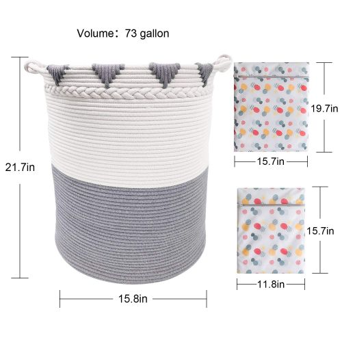  [아마존 핫딜] [아마존핫딜]TerriTrophy XXXL Large Laundry Basket Cotton Rope Basket 22in x 16in x 16in Woven Laundry Hamper Blanket Storage Baskets for Towel, Toys, Diaper, Hamper