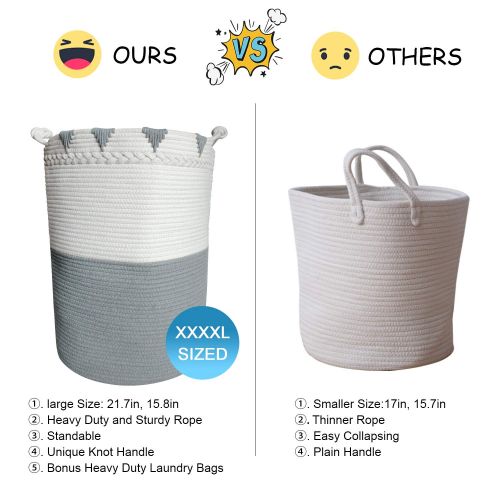  [아마존 핫딜] [아마존핫딜]TerriTrophy XXXL Large Laundry Basket Cotton Rope Basket 22in x 16in x 16in Woven Laundry Hamper Blanket Storage Baskets for Towel, Toys, Diaper, Hamper