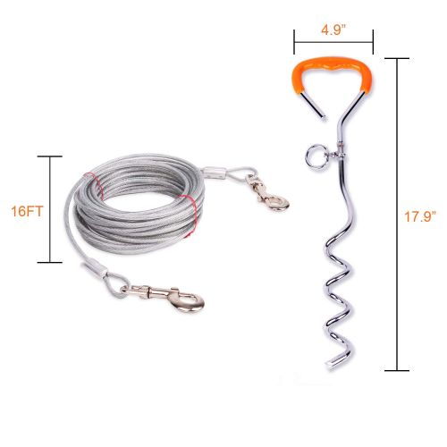  TerriTrophy Dog Tie Out Cable, Dog Stake for Medium to Large Dogs Up to 125 Pounds, Play in The Yard and Lawn, for Camping and Outing