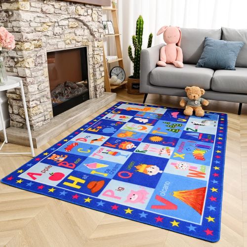  [아마존베스트]Terrug Kids Carpet Playmat Rug -Collection ABC Educational Area Rug - Floor Mats for Boys Girls -Bedroom, Playroom, Living Room Game Play Mat for Little Children 3X5 Feet Blue