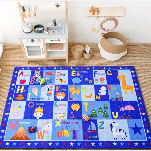  [아마존베스트]Terrug Kids Carpet Playmat Rug -Collection ABC Educational Area Rug - Floor Mats for Boys Girls -Bedroom, Playroom, Living Room Game Play Mat for Little Children 3X5 Feet Blue