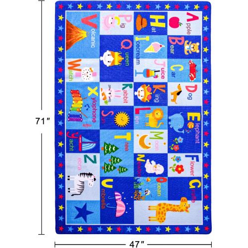  [아마존베스트]Terrug Kids Carpet Playmat Rug -Collection ABC Educational Area Rug - Floor Mats for Boys Girls -Bedroom, Playroom, Living Room Game Play Mat for Little Children 3X5 Feet Blue