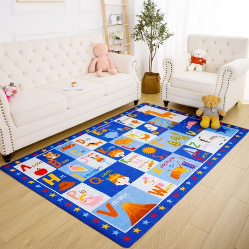  [아마존베스트]Terrug Kids Carpet Playmat Rug -Collection ABC Educational Area Rug - Floor Mats for Boys Girls -Bedroom, Playroom, Living Room Game Play Mat for Little Children 3X5 Feet Blue