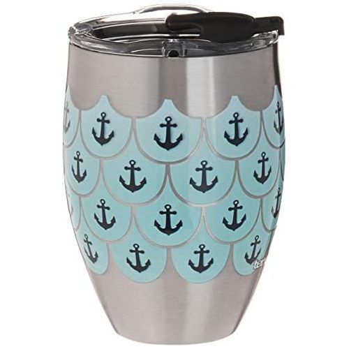  Tervis Anchors & Scallops Pattern Stainless Steel Insulated Tumbler with Clear and Black Hammer Lid, 12oz, Silver