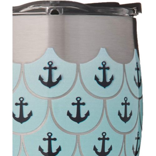  Tervis Anchors & Scallops Pattern Stainless Steel Insulated Tumbler with Clear and Black Hammer Lid, 12oz, Silver