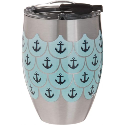  Tervis Anchors & Scallops Pattern Stainless Steel Insulated Tumbler with Clear and Black Hammer Lid, 12oz, Silver