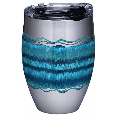  Tervis 1302029 Ocean Waves Stainless Steel Insulated Tumbler with Clear and Black Hammer Lid, 12oz, Silver