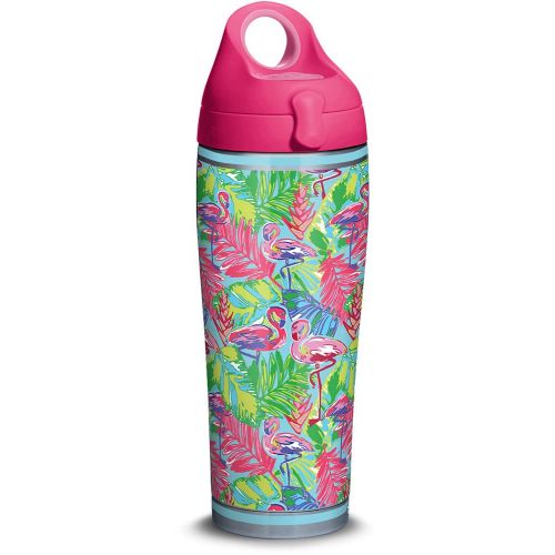  Tervis 1316285 Bright Flamingo Pattern Stainless Steel Insulated Tumbler with Lid, 24 oz Water Bottle, Silver