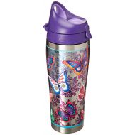 Tervis 1298877 Butterfly Motif Stainless Steel Insulated Tumbler with Purple Lid, 24oz Water Bottle, Silver