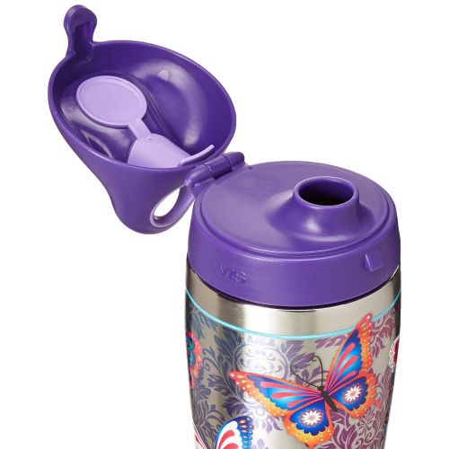  Tervis 1298877 Butterfly Motif Stainless Steel Insulated Tumbler with Purple Lid, 24oz Water Bottle, Silver