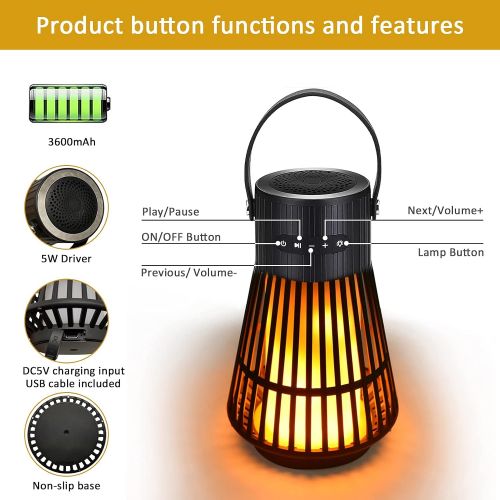  LED Flame Speaker, Tesoorda Portable Waterproof Bluetooth Wireless Speaker for Indoor/Outdoor, LED Flame Effect Speaker with Stereo Sound, Led Table Lanterns/Lamp for Patio,Garden,