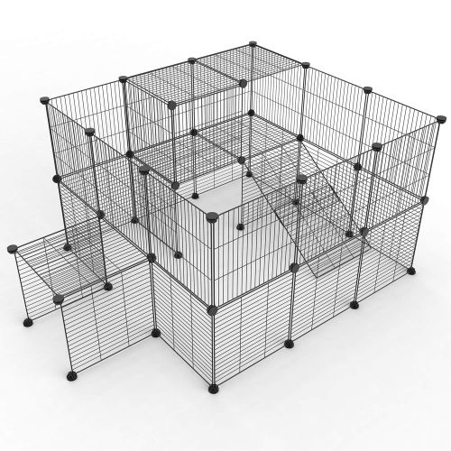  Tespo Pet Playpen, Small Animal Cage Indoor Portable Metal Wire Yard Fence for Small Animals, Guinea Pigs, Rabbits Kennel Crate Fence Tent, Black