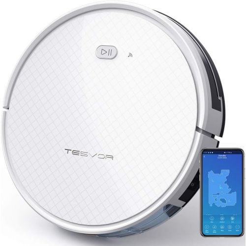  Tesvor Robot Vacuum, Robotic Vacuum and Mop Cleaner, 1800Pa Strong Suction, WiFi Connectivity, App and Alexa Voice Control,Clean from Hardfloors to Low-Pile Carpets, for Dust and P