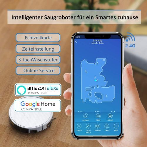  Saugroboter,TESVOR X500pro Saug-Wischroboter 2 in 1 Intelligente Gyroskope-Navigation Reinigungsroboter 350ML elektronischer Wassertank Reinigungsanzeige in Echtzeit fuer Glattboeden