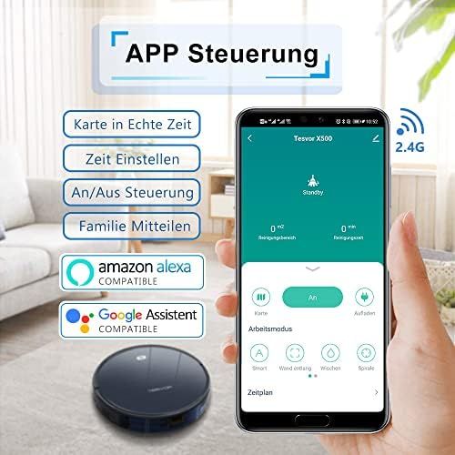  [아마존베스트]Tesvor WLAN Robot Vacuum Cleaner with Real-time Space Map, Powerful Robot Vacuum Cleaner for Animal Hair and Allergens Optimised for Carpet and Smooth Floors, Self-charging and wit