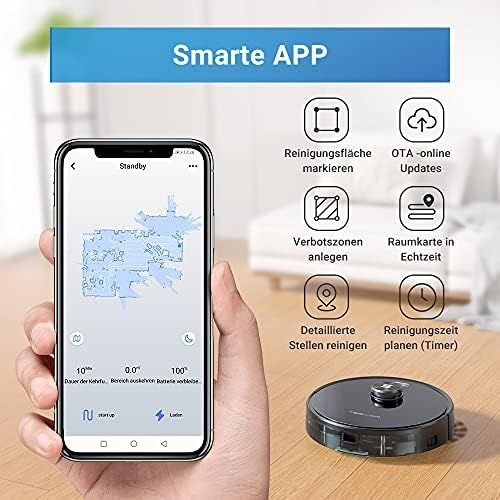  [아마존베스트]Tesvor Robot Vacuum Cleaner, S6 Suction Mop Robot with Laser Navigation, Super Strong 2700 PA Robot Vacuum Cleaner, Run Time 120 Minutes, Allergens, Pet Hair Removal App, Voice Con