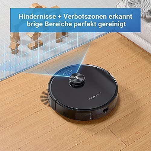  [아마존베스트]Tesvor Robot Vacuum Cleaner, S6 Suction Mop Robot with Laser Navigation, Super Strong 2700 PA Robot Vacuum Cleaner, Run Time 120 Minutes, Allergens, Pet Hair Removal App, Voice Con