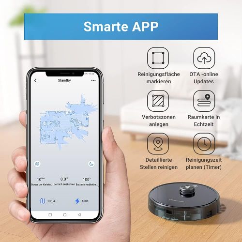  [아마존베스트]Tesvor Robot Vacuum Cleaner, S6 Suction Mop Robot with Laser Navigation, Super Strong 2700 PA Robot Vacuum Cleaner, Run Time 120 Minutes, Allergens, Pet Hair Removal App, Voice Con