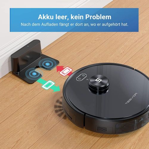  [아마존베스트]Tesvor Robot Vacuum Cleaner, S6 Suction Mop Robot with Laser Navigation, Super Strong 2700 PA Robot Vacuum Cleaner, Run Time 120 Minutes, Allergens, Pet Hair Removal App, Voice Con