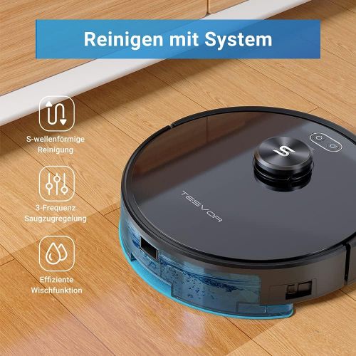  [아마존베스트]Tesvor Robot Vacuum Cleaner, S6 Suction Mop Robot with Laser Navigation, Super Strong 2700 PA Robot Vacuum Cleaner, Run Time 120 Minutes, Allergens, Pet Hair Removal App, Voice Con