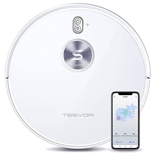  [아마존베스트]TESVOR S6 Turbo Robot Vacuum Cleaner, 2-in-1 Vacuum Cleaner, Mop, Laser Navigation, Robot Vacuum Cleaner, 4000 PA Suction Power, App + Voice Control, Prohibition Zones