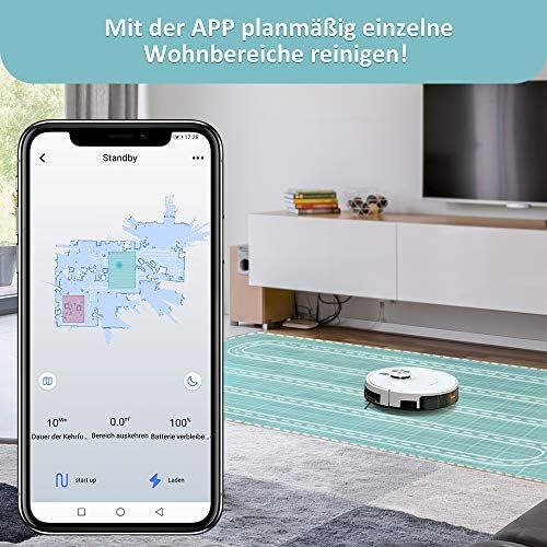  [아마존베스트]TESVOR S6 Turbo Robot Vacuum Cleaner, 2-in-1 Vacuum Cleaner, Mop, Laser Navigation, Robot Vacuum Cleaner, 4000 PA Suction Power, App + Voice Control, Prohibition Zones