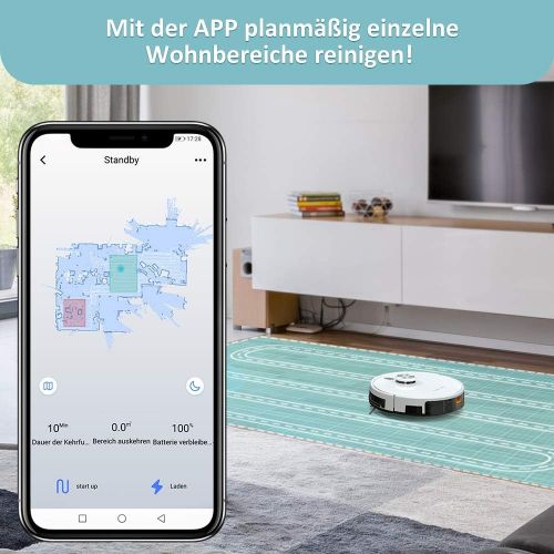  [아마존베스트]TESVOR S6 Turbo Robot Vacuum Cleaner, 2-in-1 Vacuum Cleaner, Mop, Laser Navigation, Robot Vacuum Cleaner, 4000 PA Suction Power, App + Voice Control, Prohibition Zones