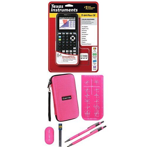  Texas Instruments TI-84 Plus CE Graphing Calculator With Travel Case, And Essential Graphing Accessory Bundle, Pink