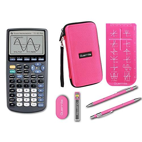  Texas Instruments TI-83 Plus Graphing Calculator + Guerrilla Zipper Case + Essential Graphing Calculator Accessory Kit (Pink)