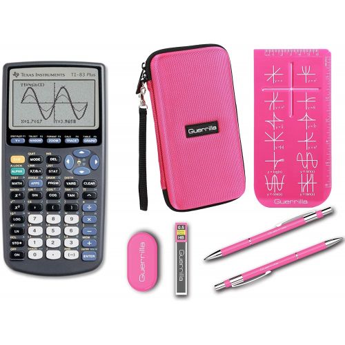  Texas Instruments TI-83 Plus Graphing Calculator + Guerrilla Zipper Case + Essential Graphing Calculator Accessory Kit (Pink)