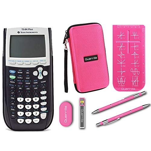  Texas Instruments TI-84 Plus Graphing Calculator + Guerrilla Zipper Case + Essential Graphing Calculator Accessory Kit (Pink)