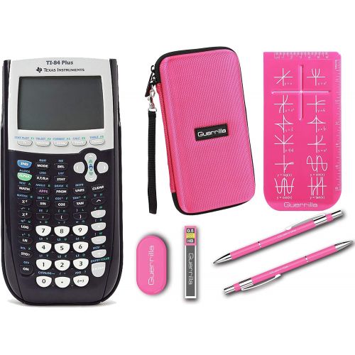  Texas Instruments TI-84 Plus Graphing Calculator + Guerrilla Zipper Case + Essential Graphing Calculator Accessory Kit (Pink)