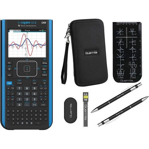  Texas Instruments Ti Nspire CX II CAS Graphing Calculator + Guerrilla Zipper Case + Essential Graphing Calculator Accessory Kit, Black (Blackk)