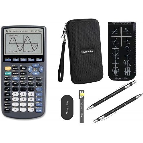  Texas Instruments TI-83 Plus Graphing Calculator + Guerrilla Zipper Case + Essential Graphing Calculator Accessory Kit (Black)