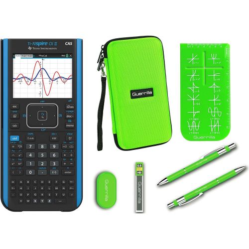  [아마존베스트]Texas Instruments Ti Nspire CX II CAS Graphing Calculator + Guerrilla Zipper Case + Essential Graphing Calculator Accessory Kit, Black (Green)