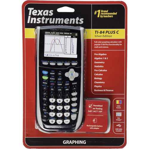  Texas Instruments TI-84 Plus C Silver Edition Graphing Calculator, Black