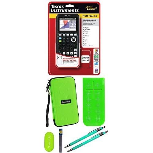  Texas Instruments TI-84 Plus CE Graphing Calculator With Travel Case, And Essential Graphing Accessory Bundle, Green