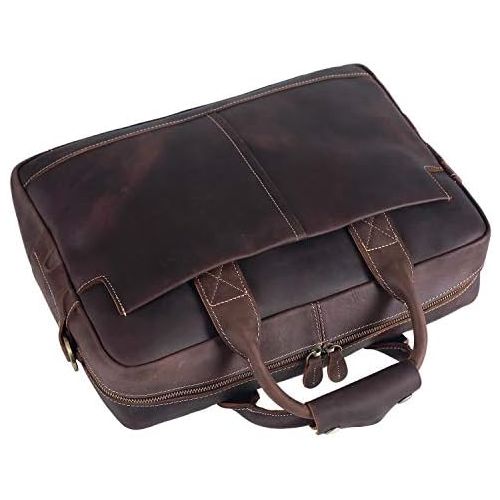  [아마존베스트]Texbo Genuine Full Grain Leather Mens 16 Inch Laptop Briefcase Messenger Bag Tote with YKK Metal Zippers (Update Version)