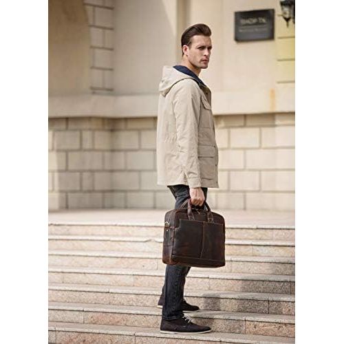  [아마존베스트]Texbo Genuine Full Grain Leather Mens 16 Inch Laptop Briefcase Messenger Bag Tote with YKK Metal Zippers (Update Version)