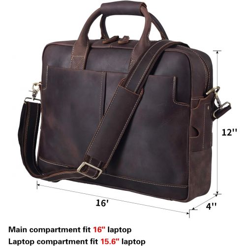  [아마존베스트]Texbo Genuine Full Grain Leather Mens 16 Inch Laptop Briefcase Messenger Bag Tote with YKK Metal Zippers (Update Version)