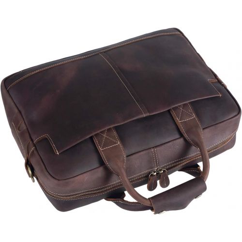  [아마존베스트]Texbo Genuine Full Grain Leather Mens 16 Inch Laptop Briefcase Messenger Bag Tote with YKK Metal Zippers (Update Version)