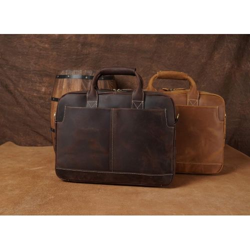  [아마존베스트]Texbo Genuine Full Grain Leather Mens 16 Inch Laptop Briefcase Messenger Bag Tote with YKK Metal Zippers (Update Version)