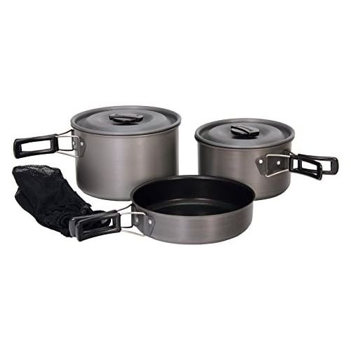  [아마존베스트]Texsport Black Ice The Scouter 5 pc Hard Anodized Camping Cookware Outdoor Cook Set with Storage Bag