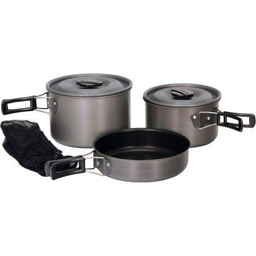  [아마존베스트]Texsport Black Ice The Scouter 5 pc Hard Anodized Camping Cookware Outdoor Cook Set with Storage Bag